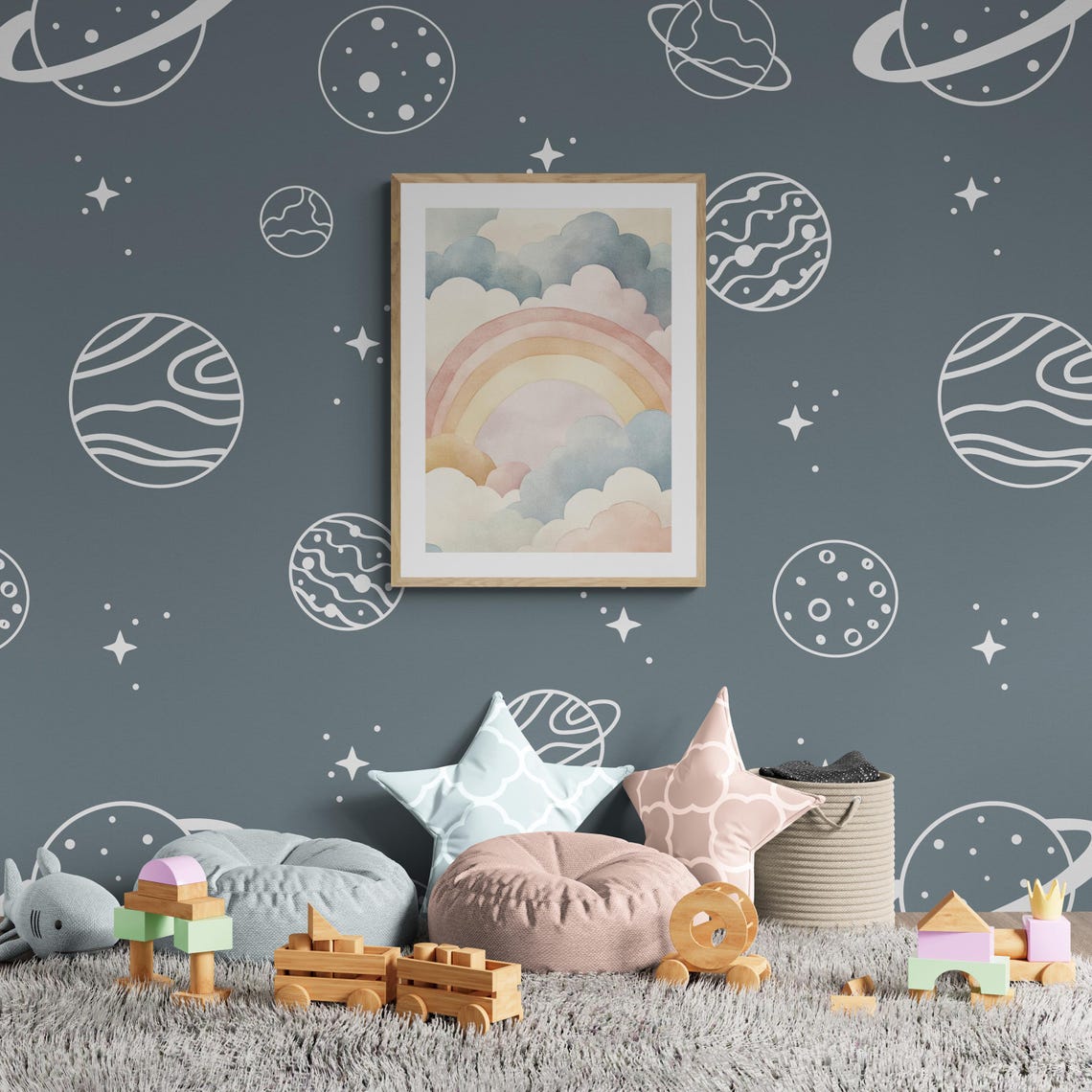 Rainbow Dreams Art Print Pastel Nursery Decor Hand Drawn Illustration Kids Room Wall Art - Image 2
