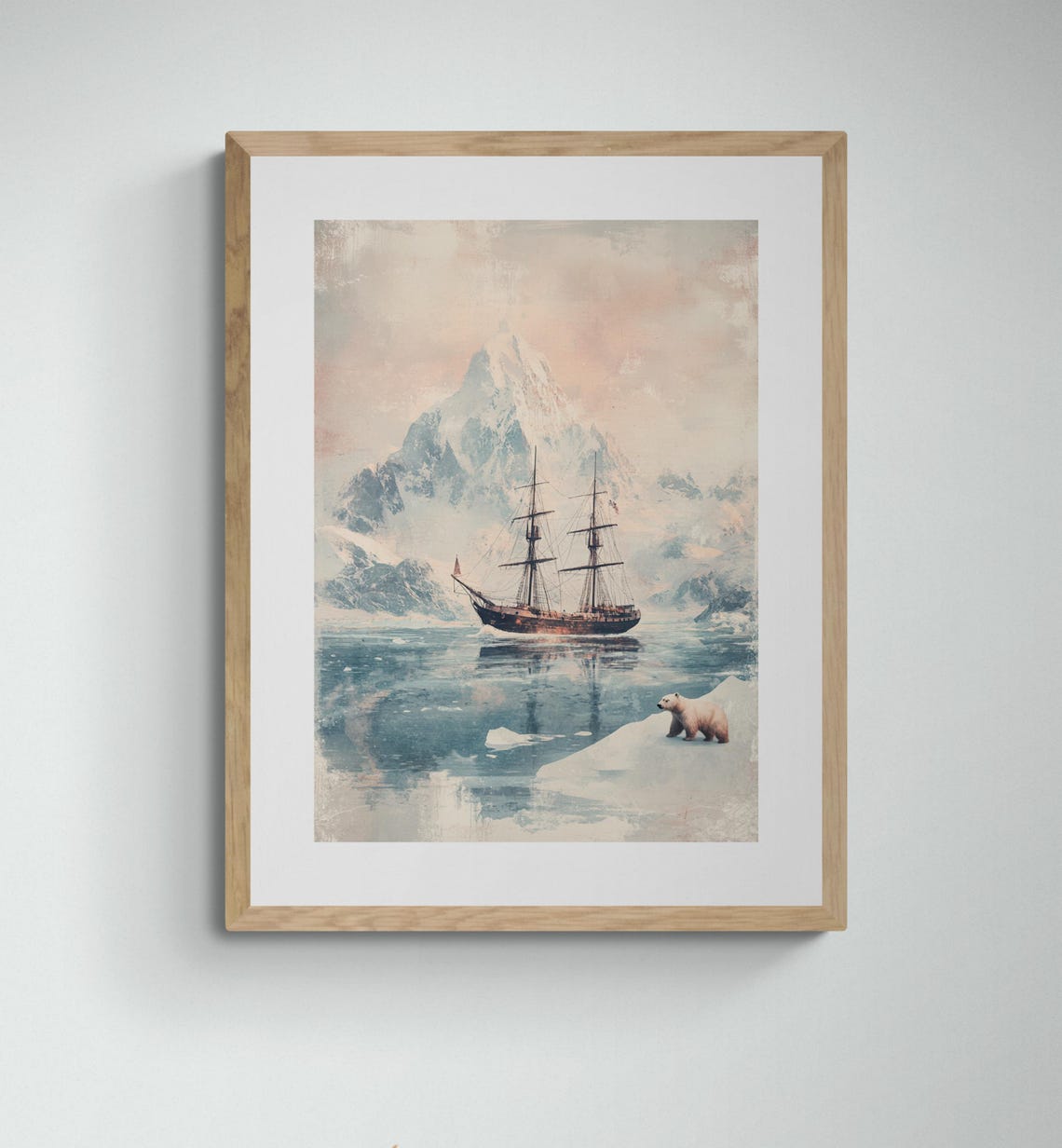 Vintage Arctic Expedition Ship Icy Waters Polar Bear Adventure Poster