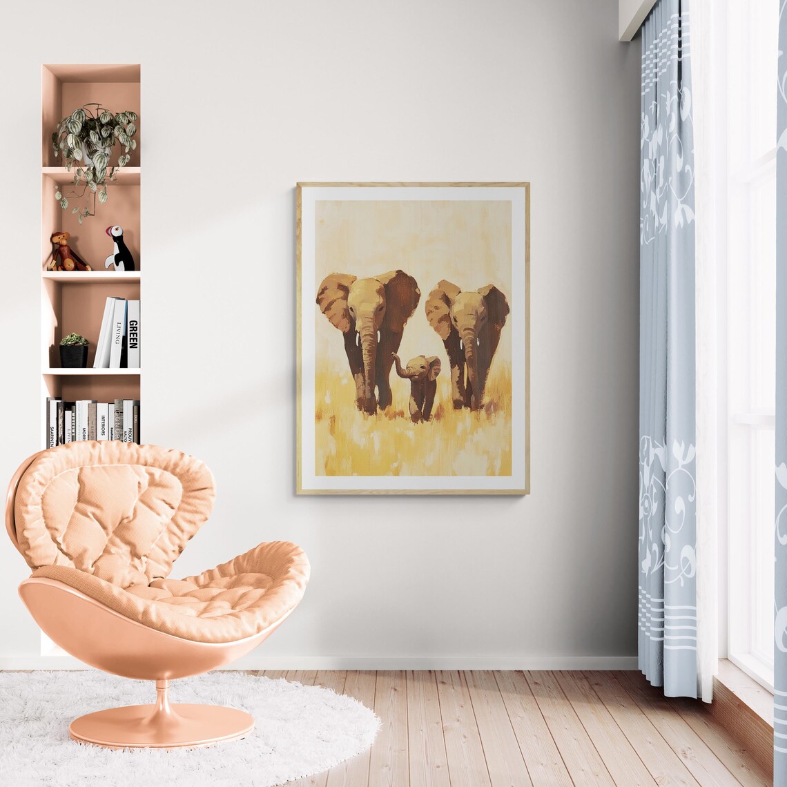 Elephant Family Stroll Golden Savanna Sunset Nursery Safari Wall Art Poster - Image 3