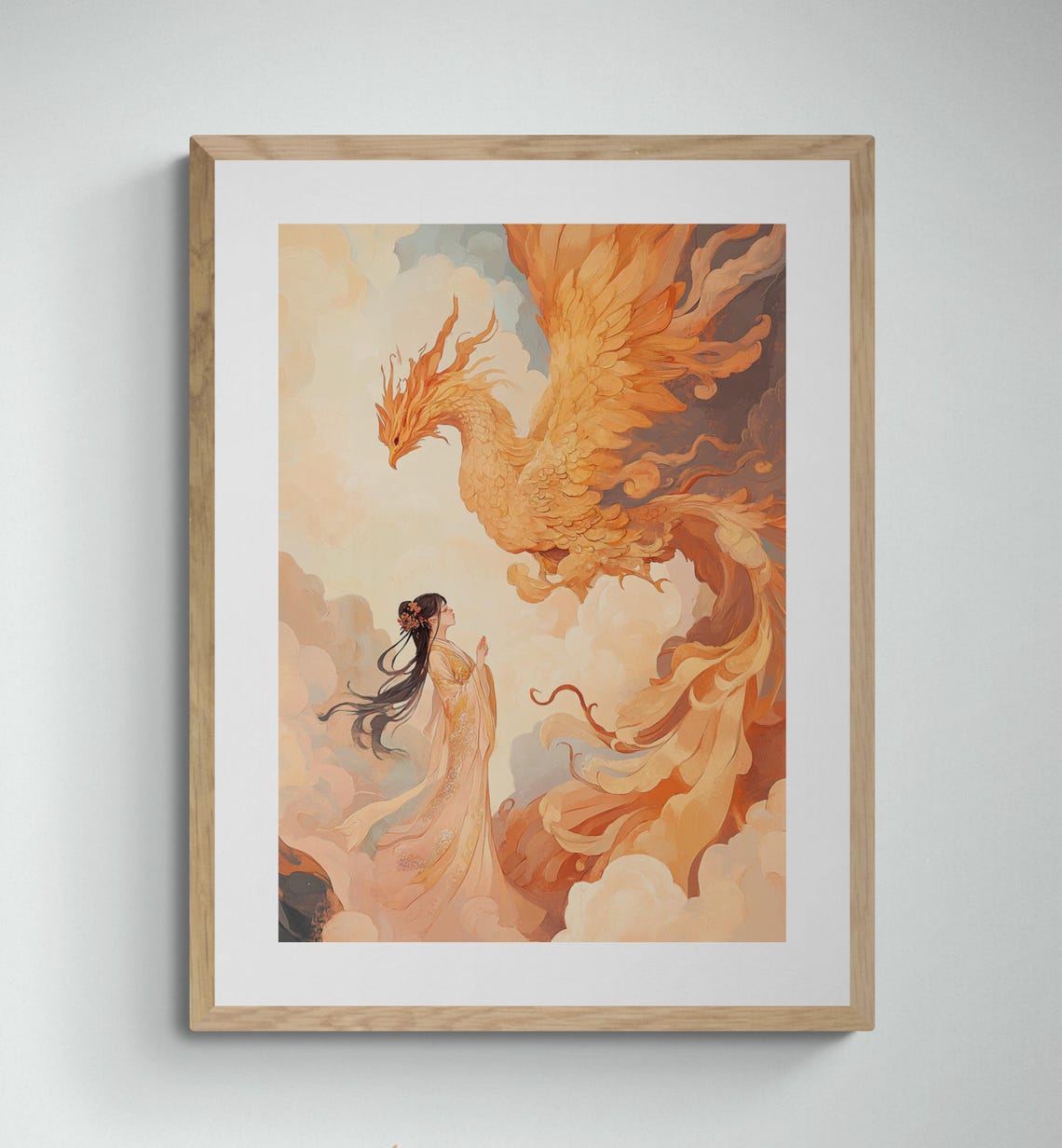 Hanfu Girl With Golden Phoenix Traditional Chinese Elegant Art Poster