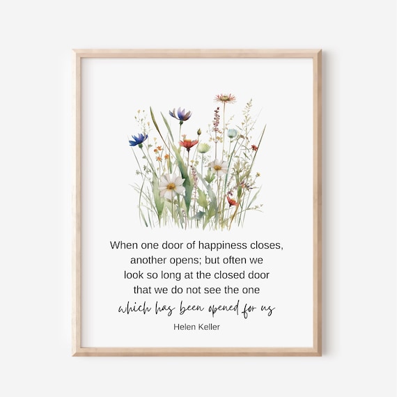 Helen Keller Happiness Quote Watercolor Wildflower Botanical Art Poster