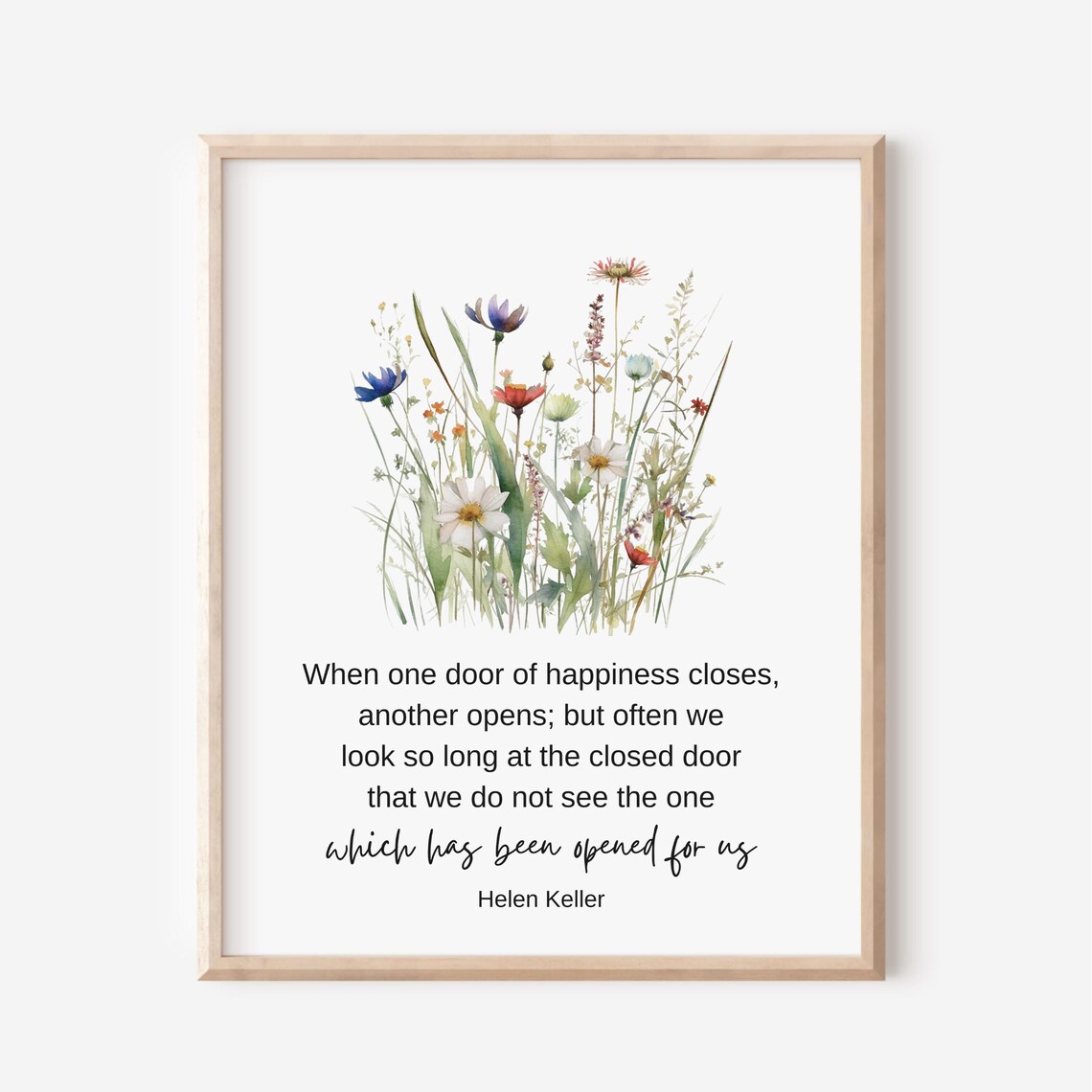 Helen Keller Happiness Quote Watercolor Wildflower Botanical Art Poster