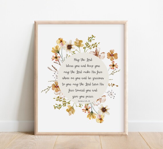 Numbers 624 May The Lord Bless You And Keep Bible Verse Wall Art Christian Gift For Women Scripture Print Watercolor Wildflowers