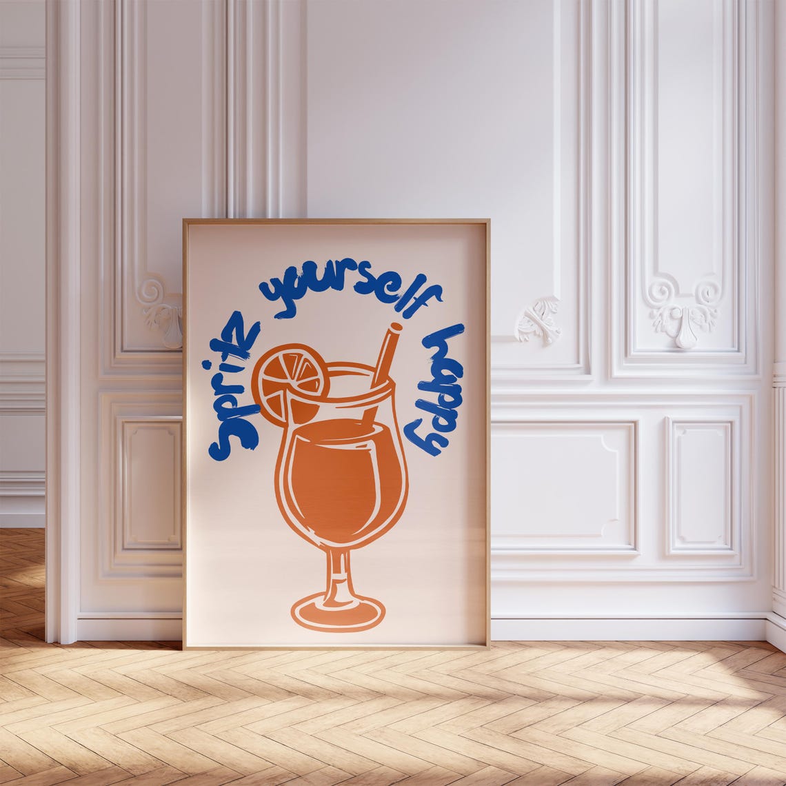 Spritz Yourself Happy Script Poster Playful Orange Cocktail Art