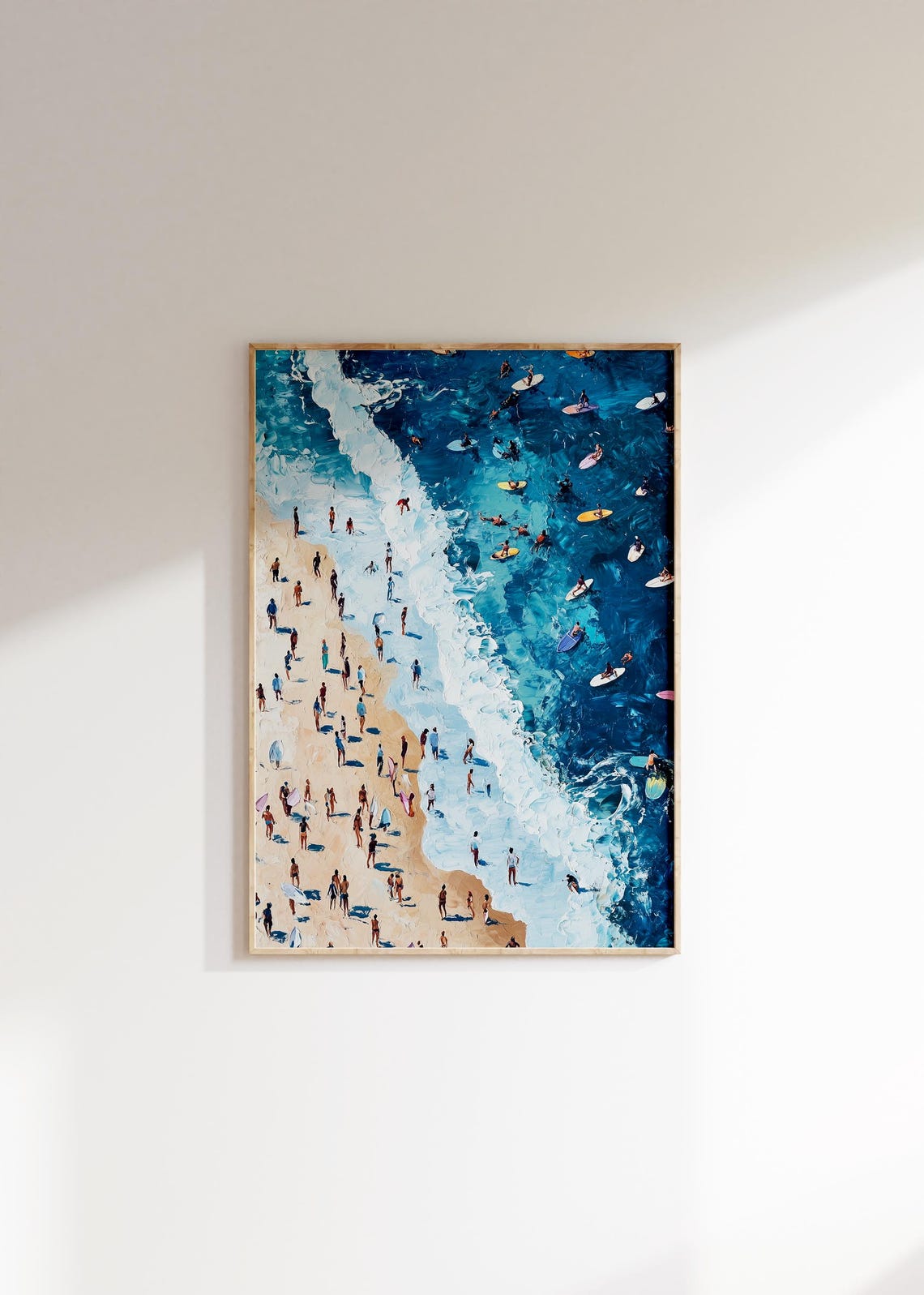 Aerial Surfers Deep Blue Ocean Surf Break Waves Painting Poster - Image 4