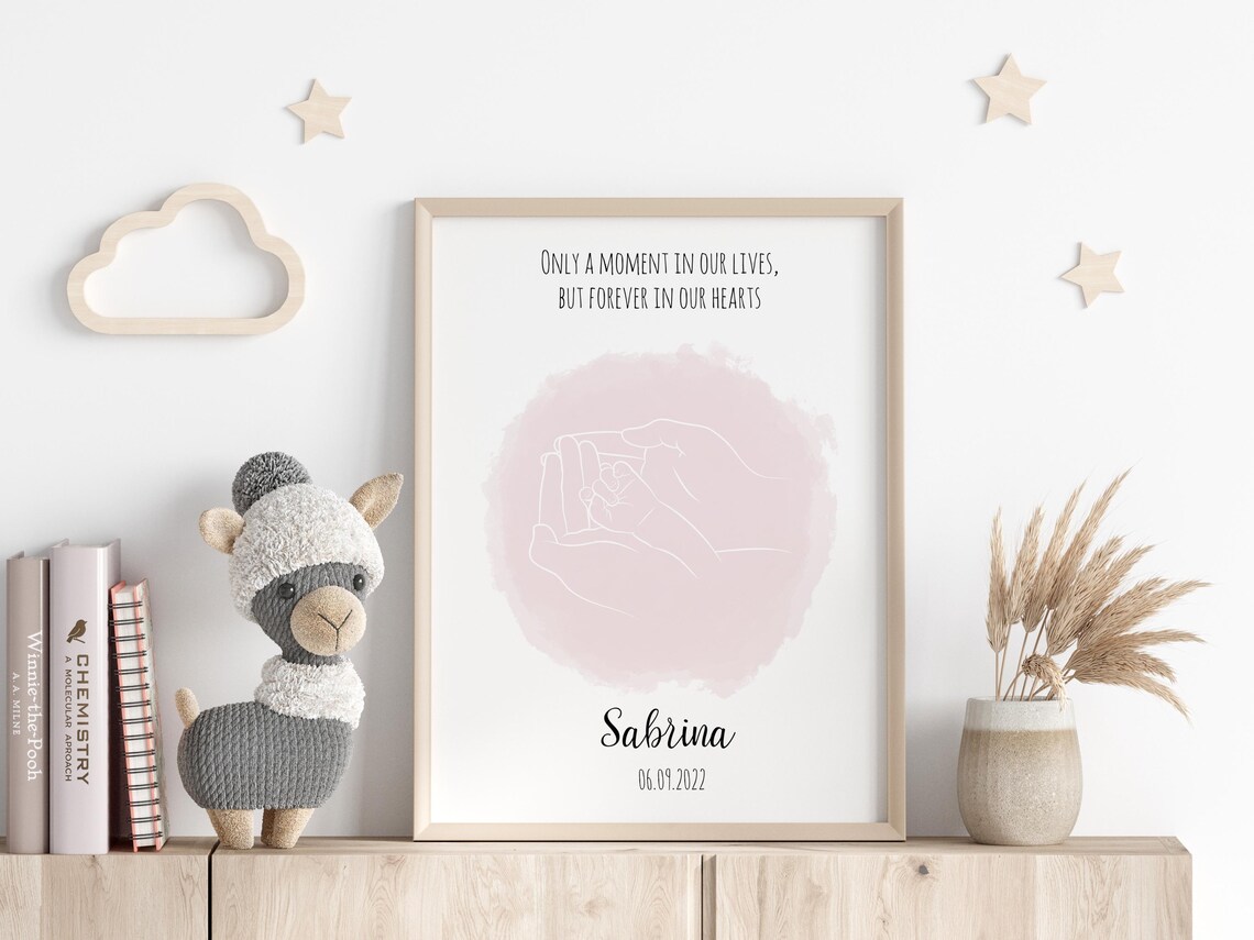 Personalized Baby Foot In Hands Line Art Memorial Quote Poster