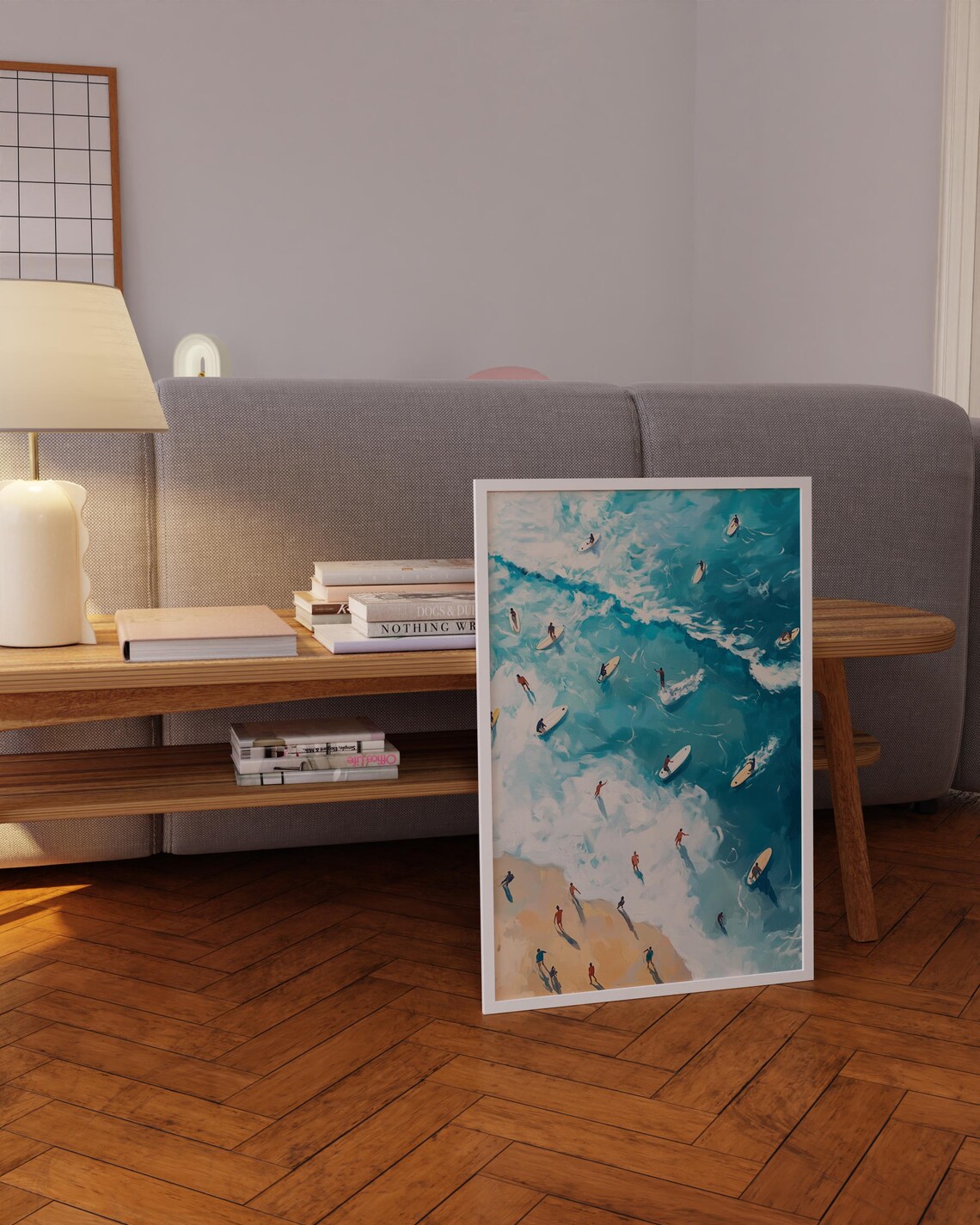 Aerial Turquoise Surf Beach Watercolor Waves Above View Poster - Image 5