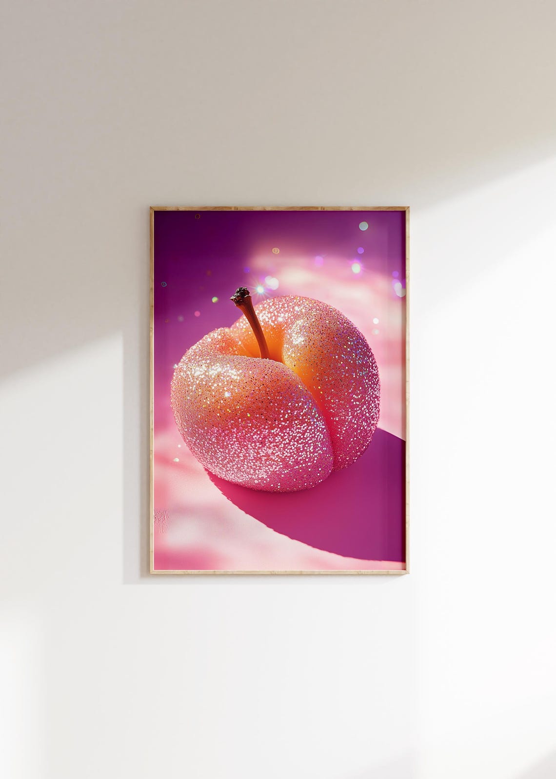 Glitter Peach Fruit Sparkle Pink Bokeh Funky Kitchen Art Poster - Image 3
