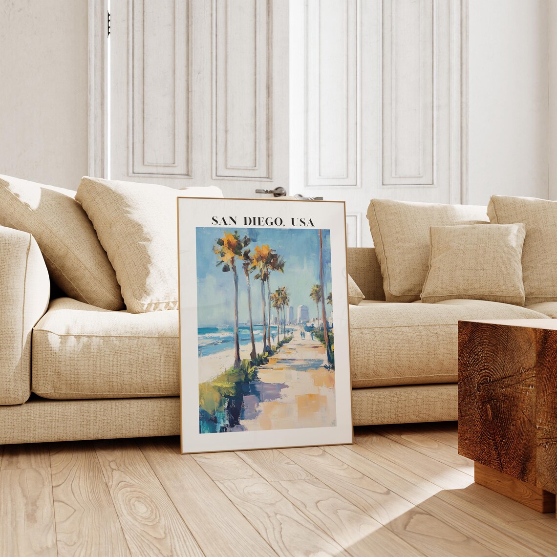 Sunny San Diego USA Palm Trees Beach Promenade Travel Art Poster - Image 3
