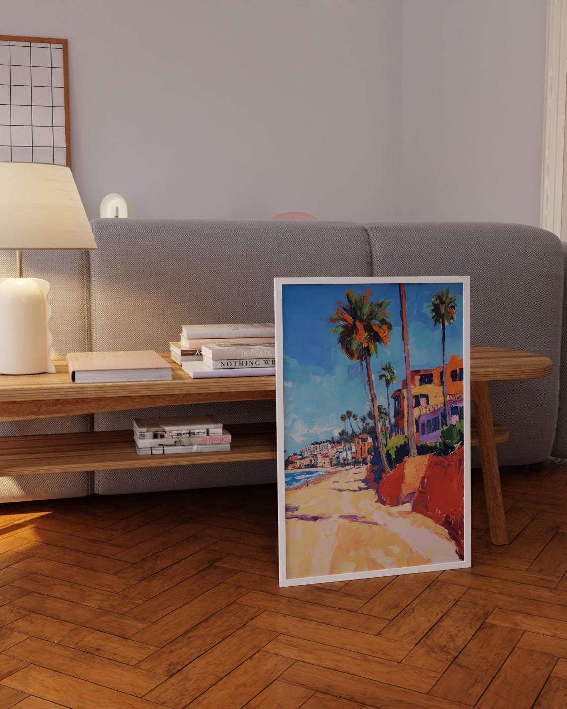 Palm Tree Beach Path Colorful California Oil Painting Poster - Image 5