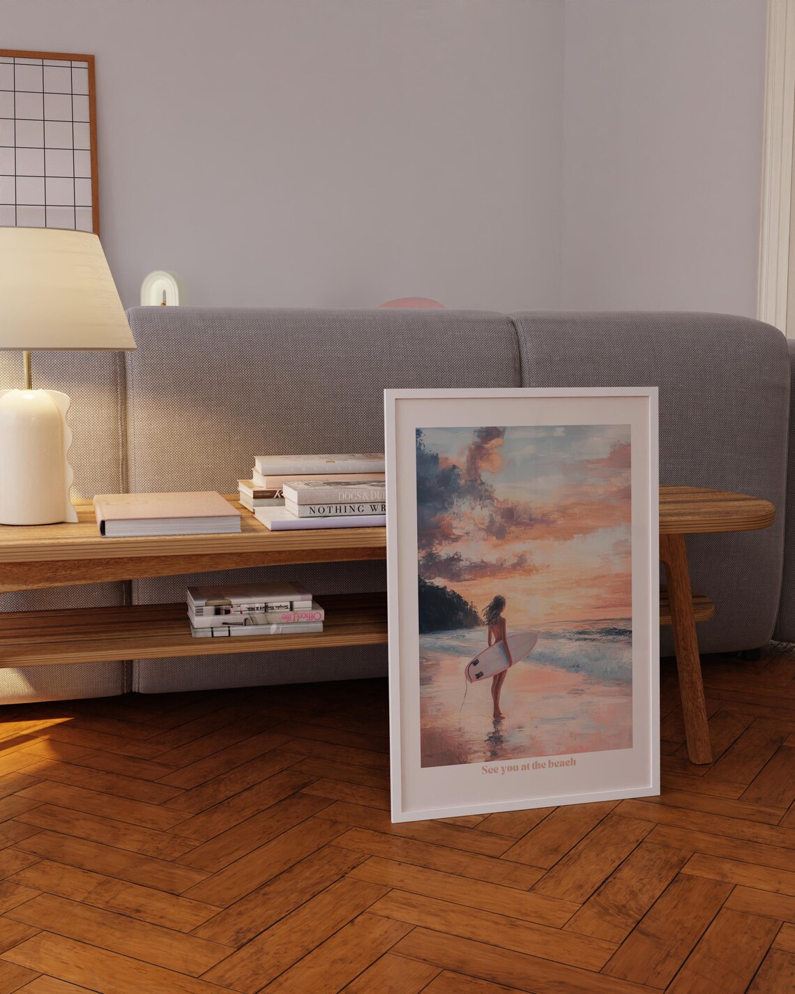 See You at the Beach Surfer Girl Sunset Pink Watercolor Poster - Image 5