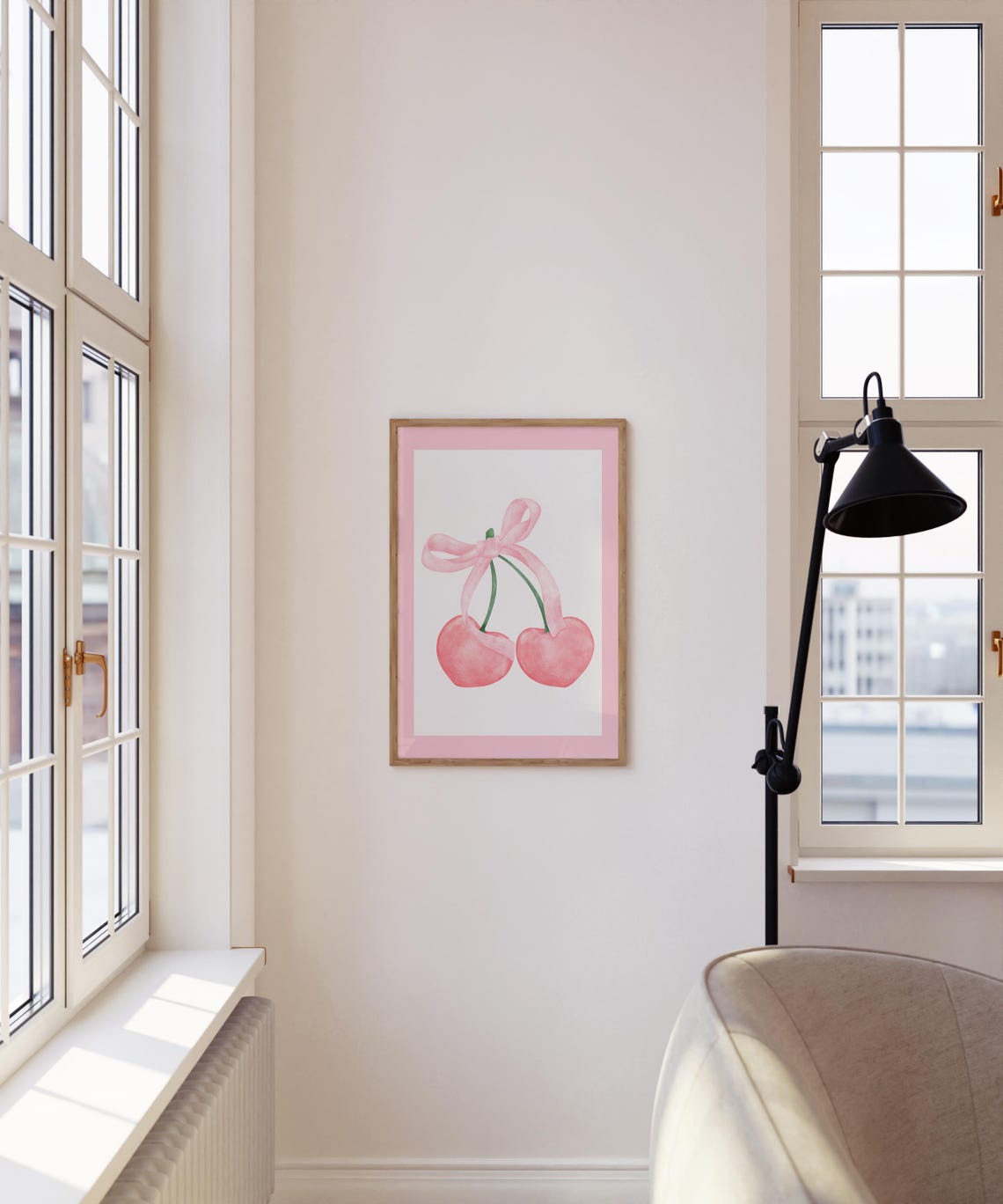 Pink Cherry Ribbon Bow Watercolor Soft Blush Coquette Decor Poster - Image 4