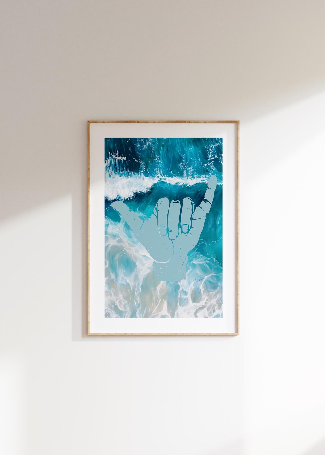 Shaka Hand Sign Teal Ocean Wave Surf Minimalist Sea Art Poster - Image 4