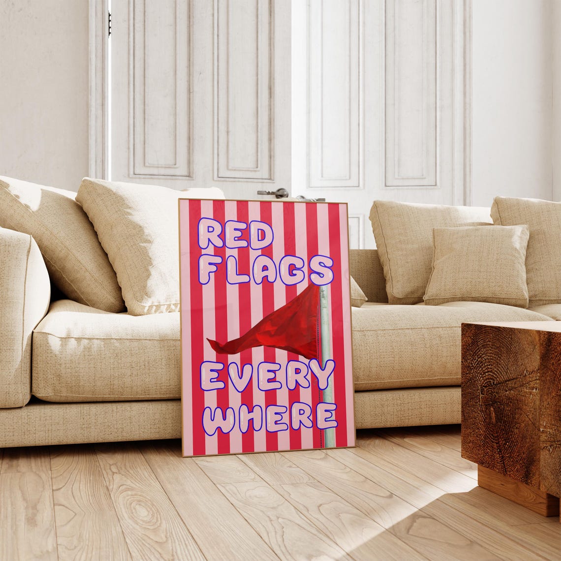 Red Flags Everywhere Retro Bubble Letter Funny Quote Wall Art Poster - Image 2