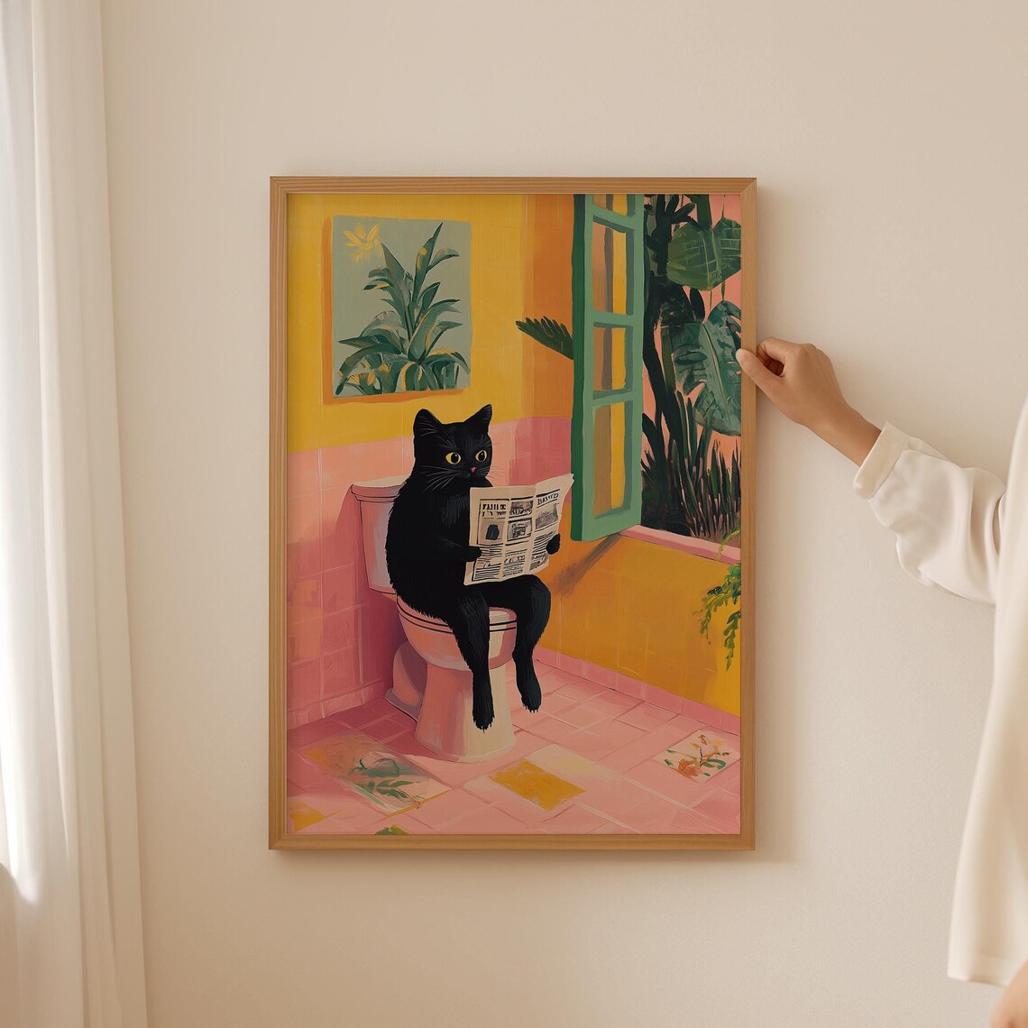 Funny Toilet Cat Poster, Trendy Funky Decor Print