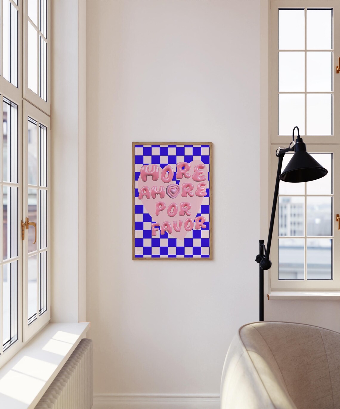 More Amore Por Favor Bubble Letter Checkered Preppy Wall Art Poster - Image 4