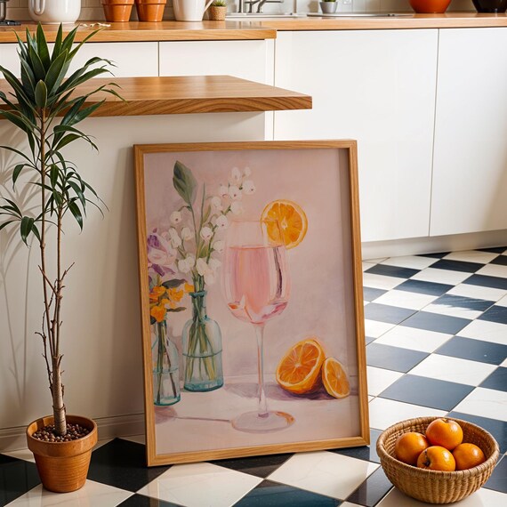 Pink Citrus Cocktail Still Life With Flowers Pastel Bar Poster
