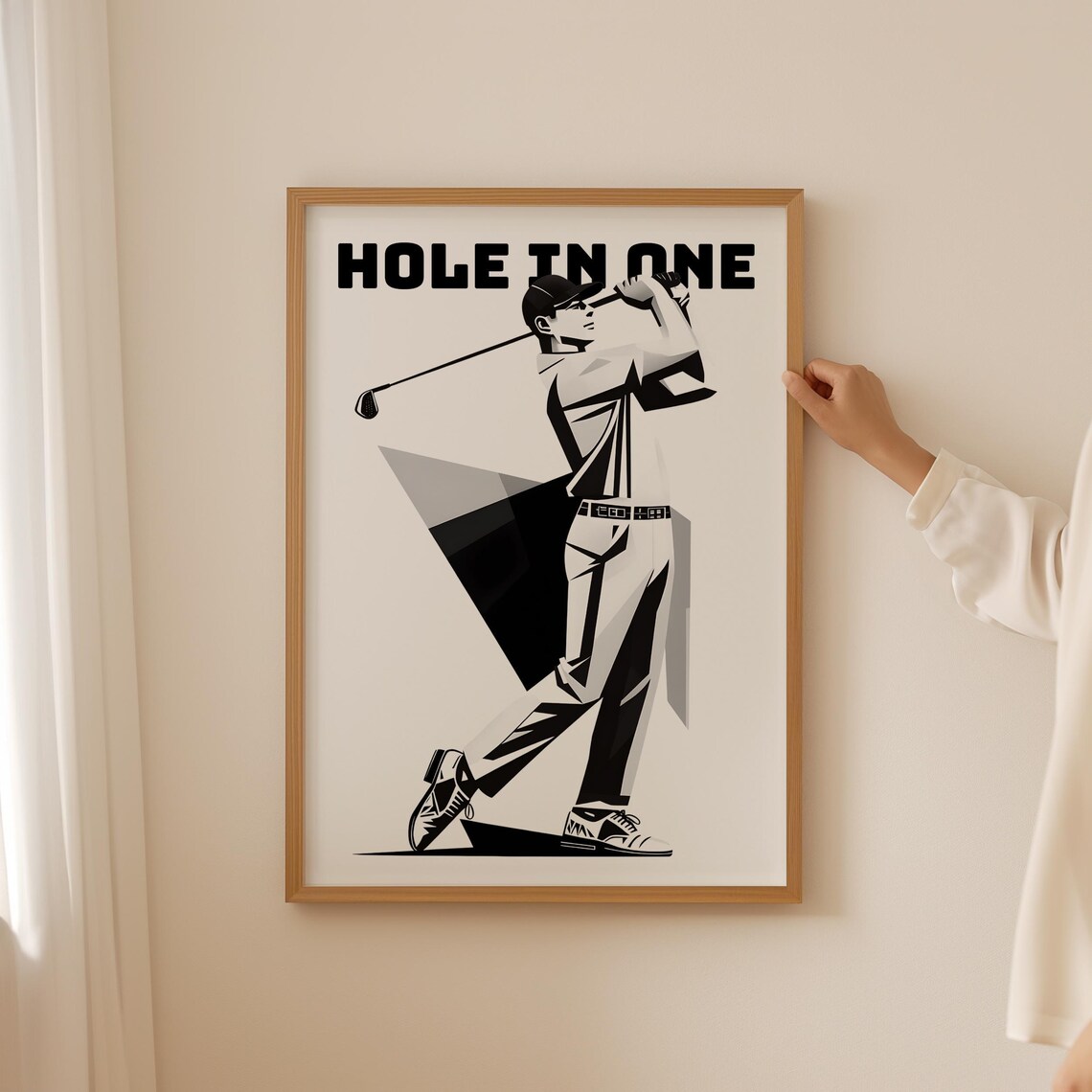 Hole In One Monochrome Golfer Swing Golf Sports Decor Art Poster