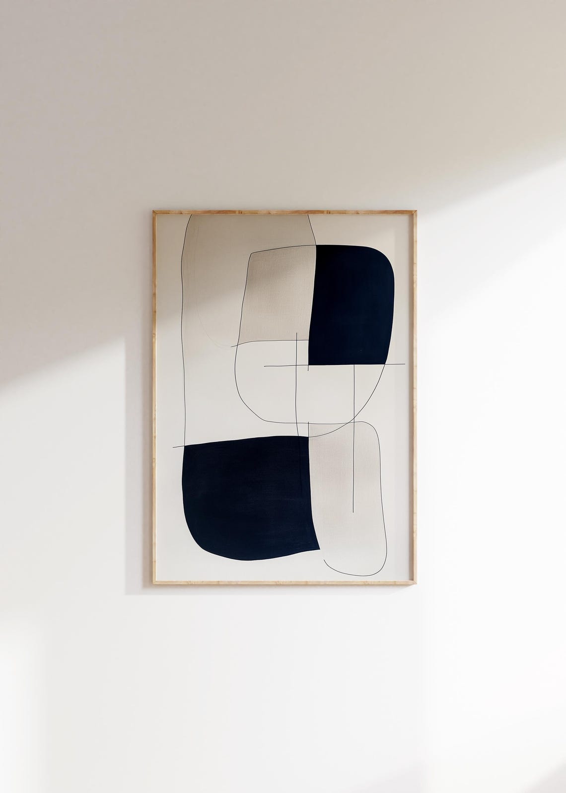 Cream Beige Black Line Art Abstract Organic Shape Minimal Poster - Image 2