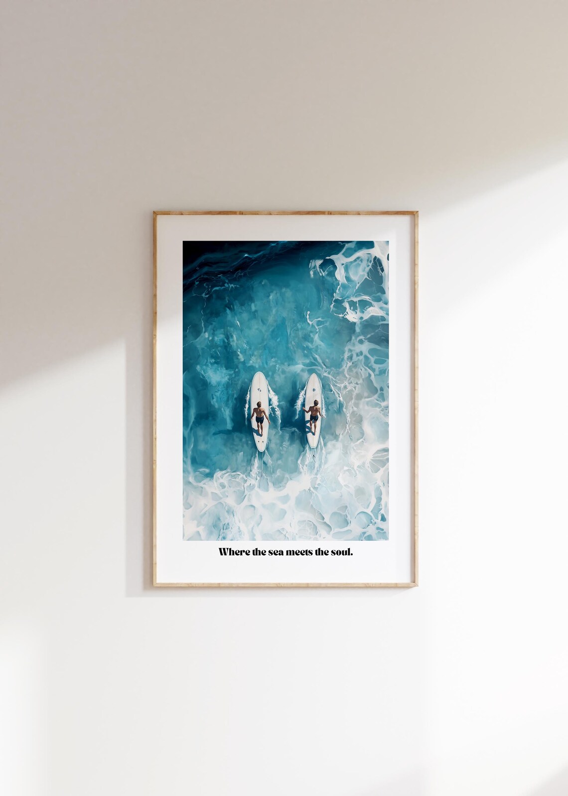 Where the Sea Meets the Soul Two Surfers Aerial Photo Poster - Image 4
