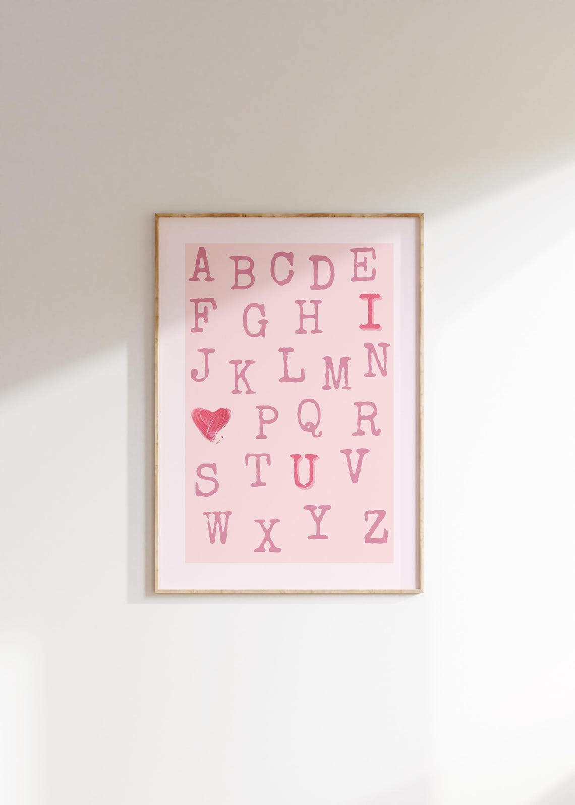 Pink Alphabet Poster Typewriter Letters Heart Nursery Wall Decor Art - Image 4