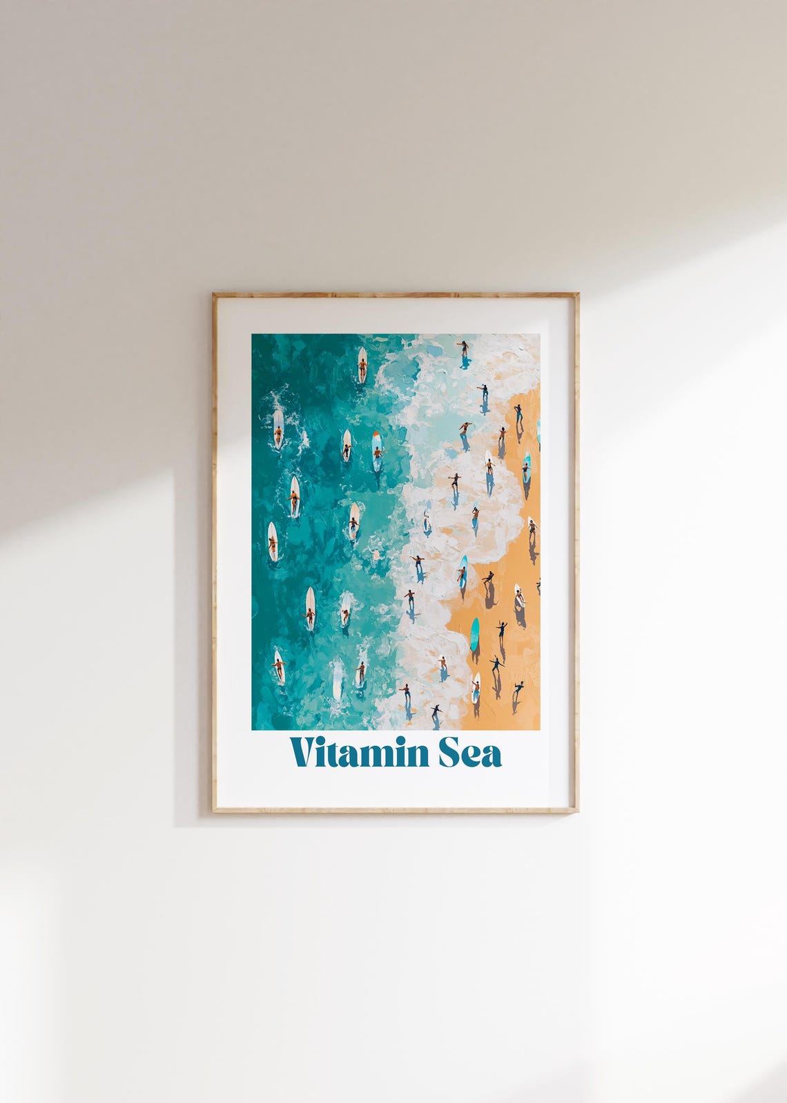 Vitamin Sea Aerial Beach Surfers Turquoise Playful Pun Poster - Image 4