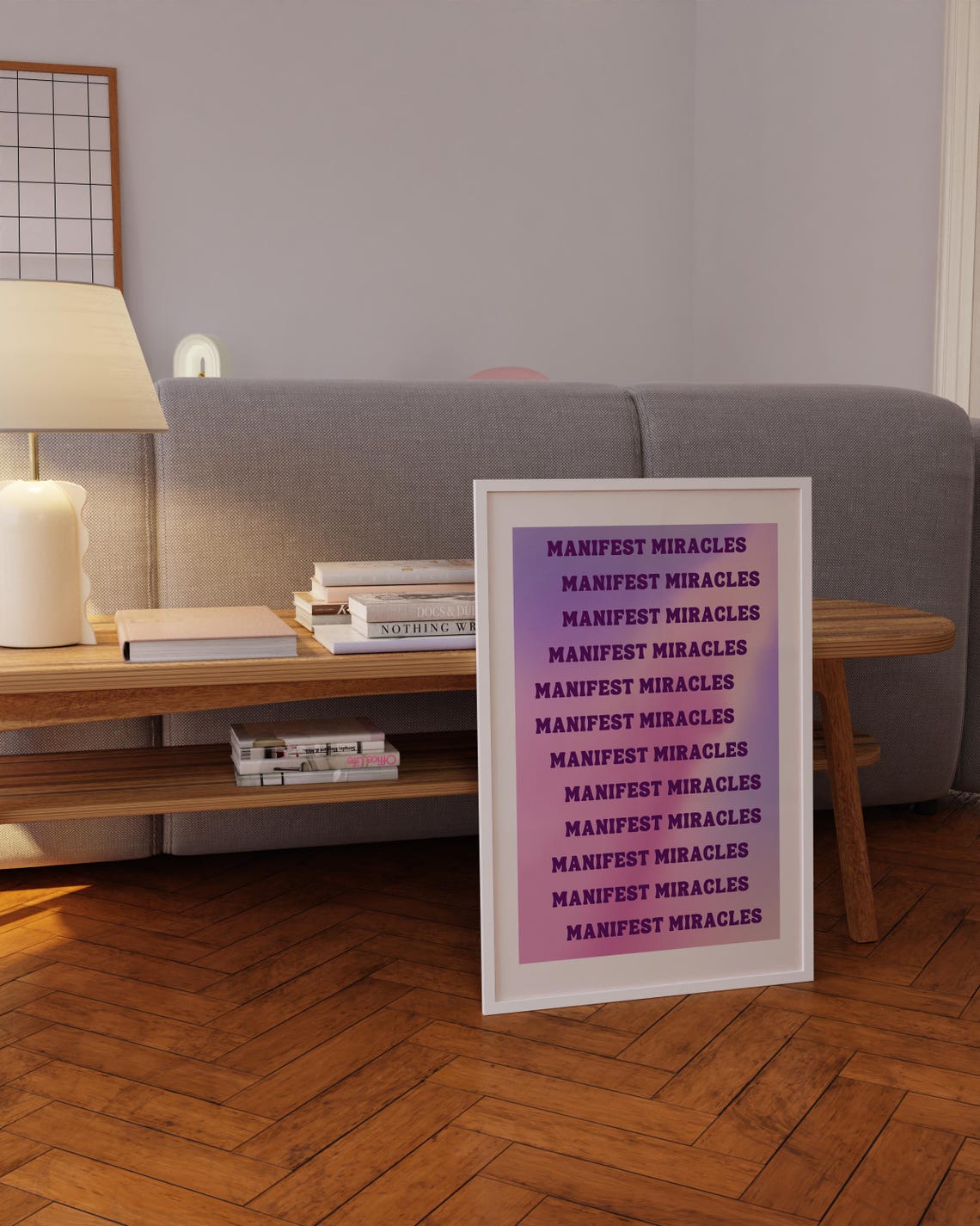 Manifest Miracles Repeated Typography Poster Purple Gradient Quote Art - Image 5