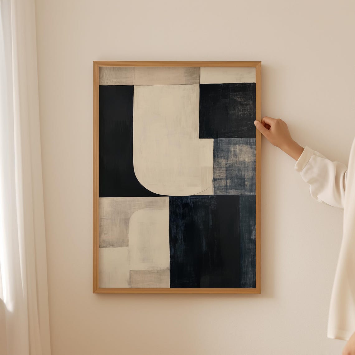 Black Cream Abstract Painted Block Geometric Modern Art Poster