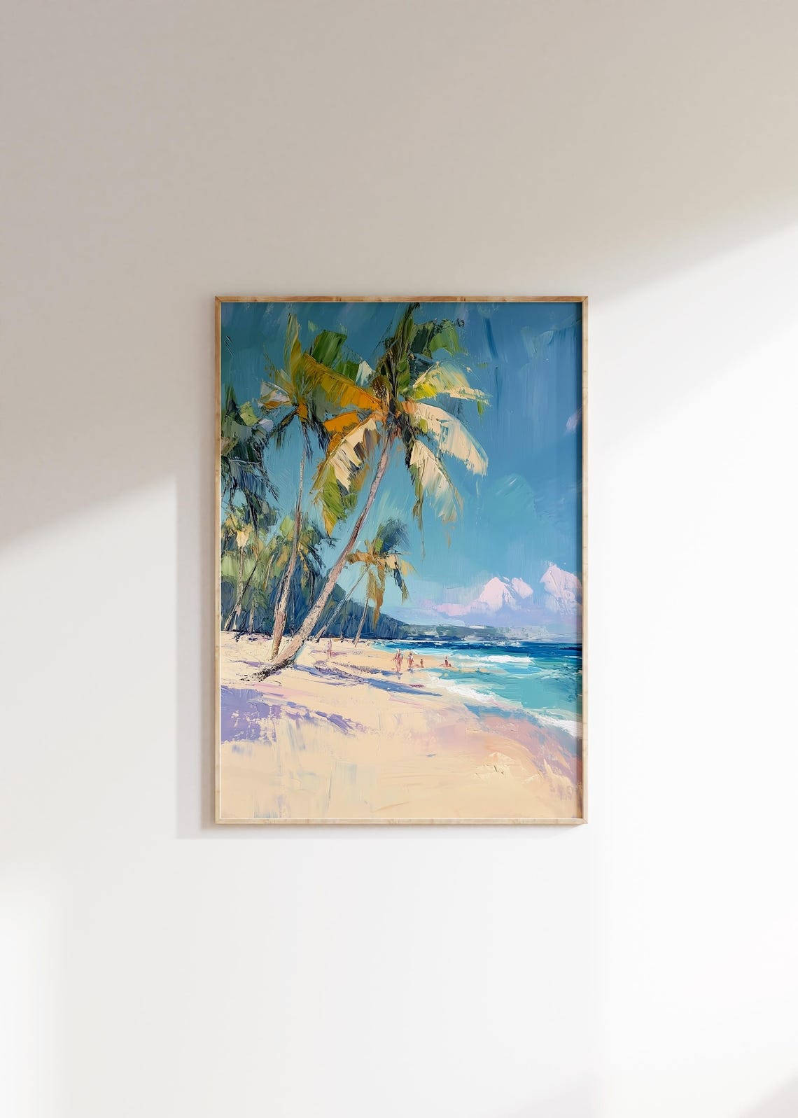 Palm Trees Beach Painting Leaning Palms Blue Sky Impressionist Poster - Image 4