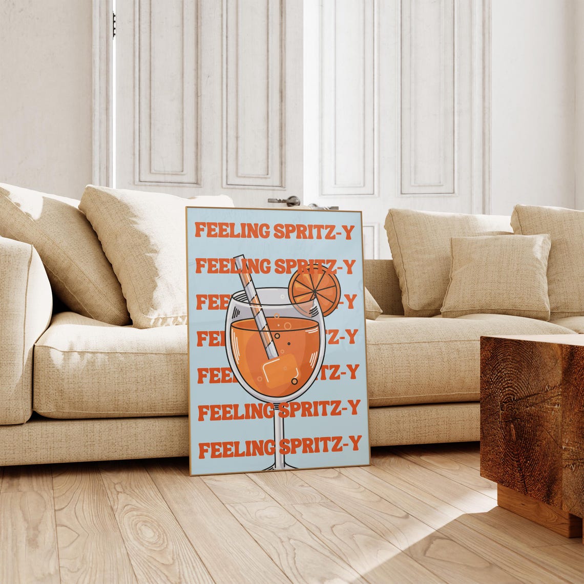 Feeling Spritzy Retro Typography Poster Orange Cocktail Glass Art - Image 3
