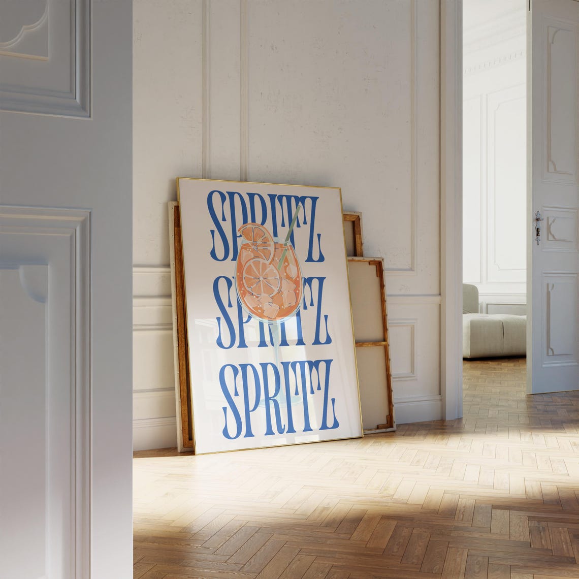 Spritz Blue Typography Poster Orange Cocktail Glass Retro Bar Art - Image 2