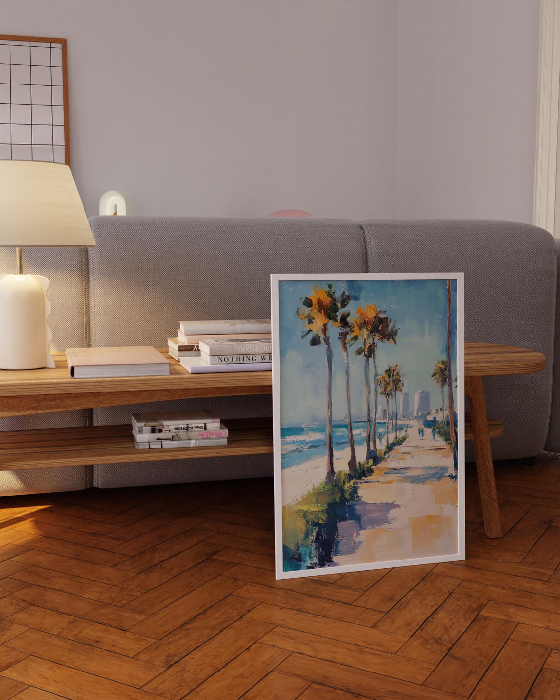 Palm Lined Beach Boardwalk Promenade Impressionist Painting Poster - Image 5