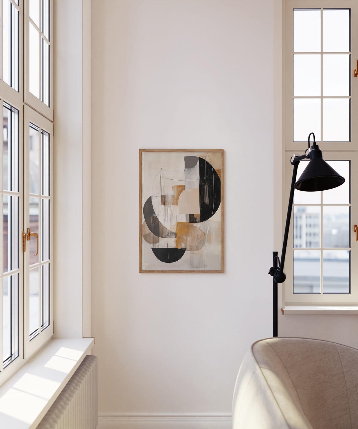 Geometric Black Ochre Beige Modernist Abstract Arc Wall Art Poster - Image 3