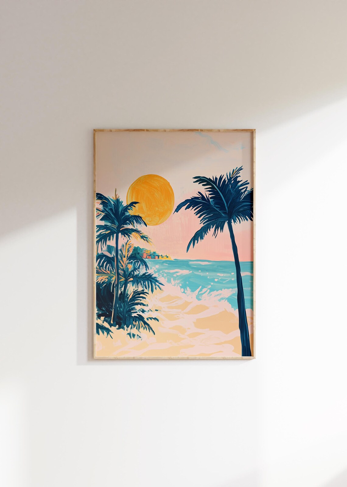 Tropical Sunset Painting Big Orange Sun Palm Trees Beach Poster - Image 4