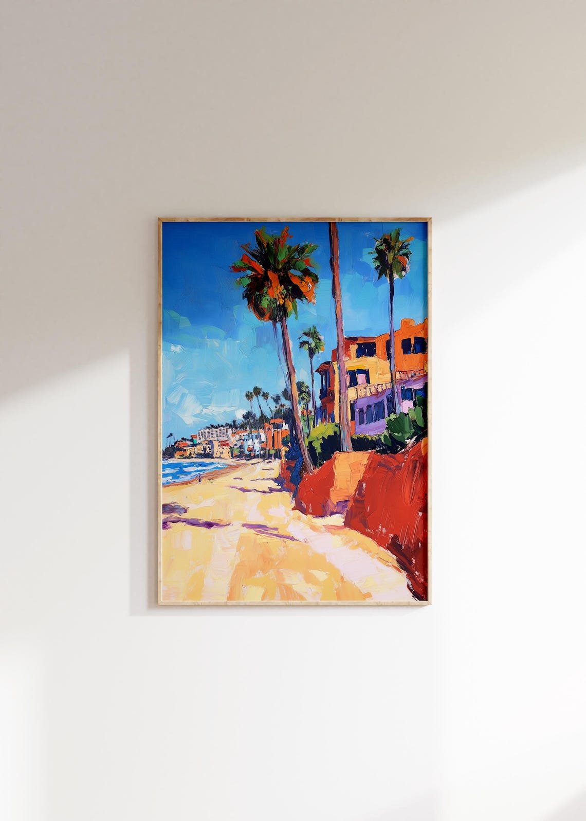 Palm Tree Beach Path Colorful California Oil Painting Poster - Image 4