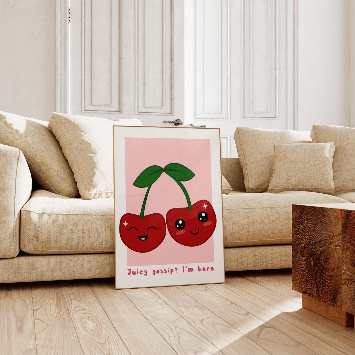Juicy Gossip Kawaii Cherry Quote Poster Cute Smiling Fruit Art - Image 2
