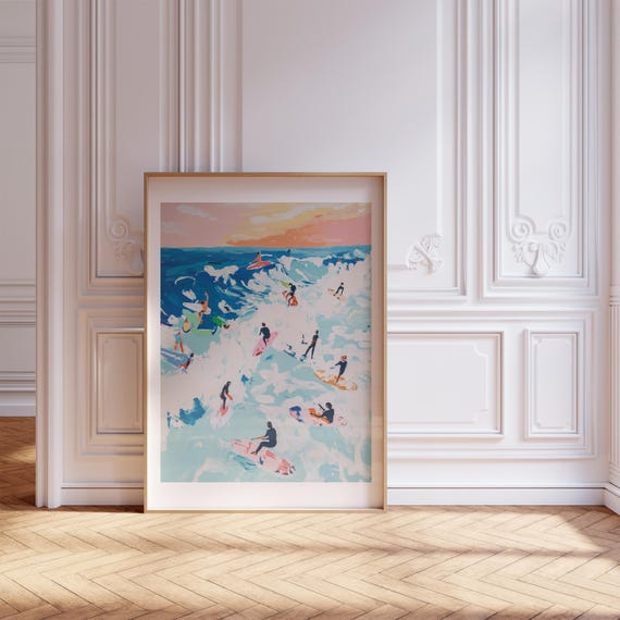 Retro Surf Poster For Beach Room Decor Beach Art Or Poster As Above Couch Art Vintage Ocean Poster Matisse Style Surf Print Wall Art