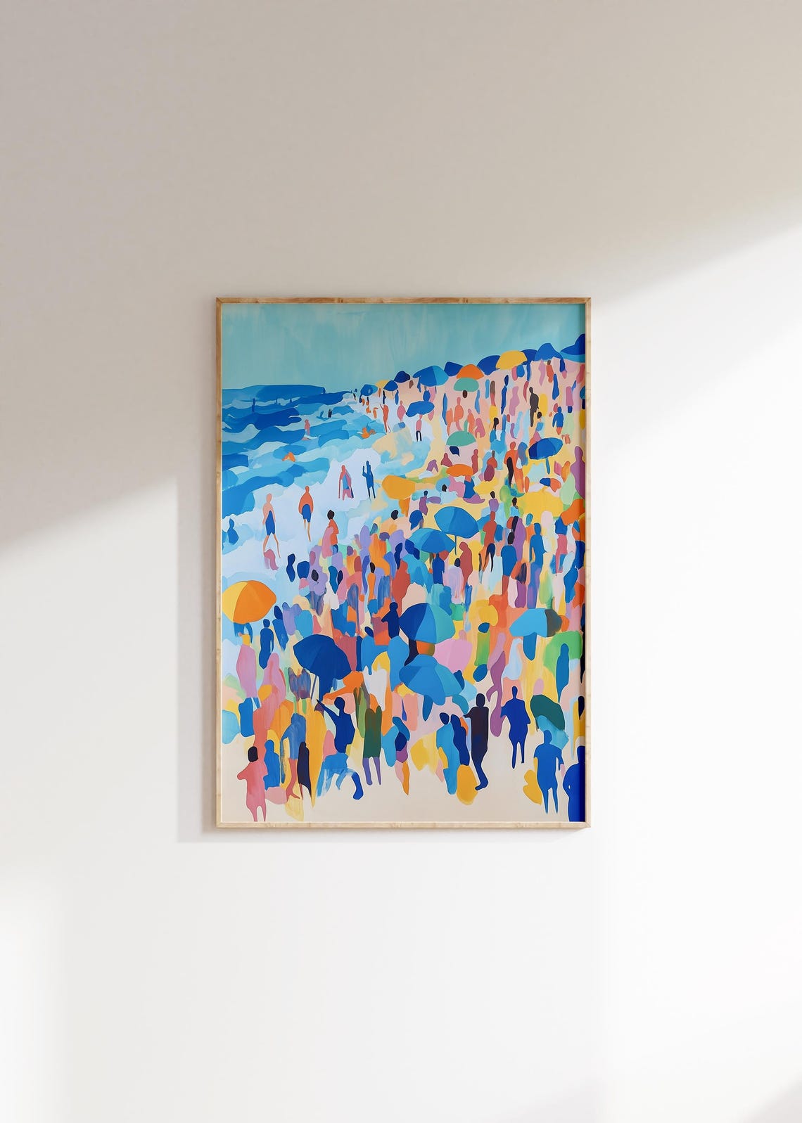 Abstract Beach Crowd Painting Colorful Swimmers Umbrellas Poster - Image 4
