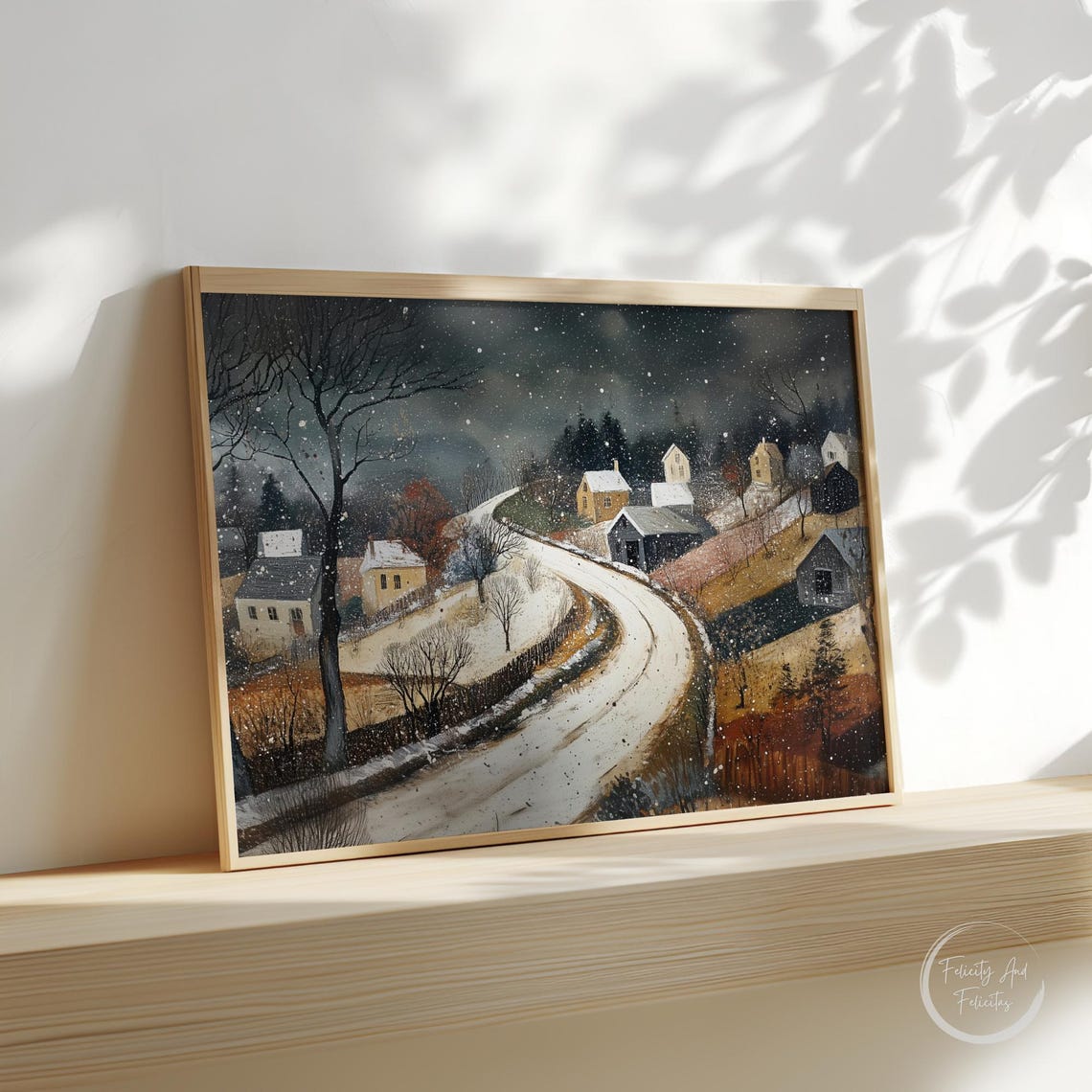 Moody November Night Snowy Winding Road Winter Storm Scene Poster - Image 5
