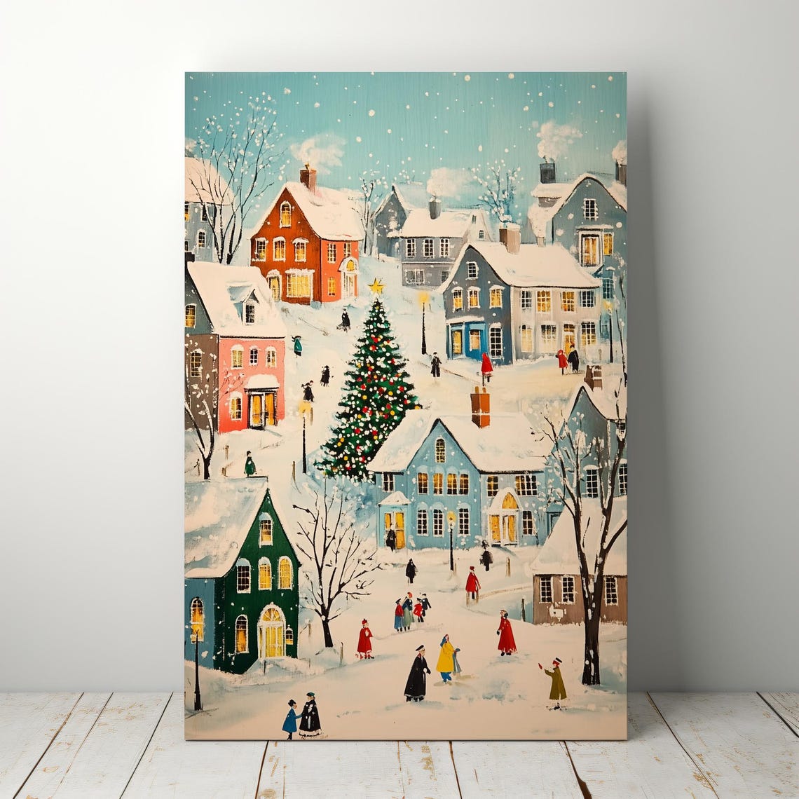 Cheerful Christmas Town Big Tree Snowy Houses Holiday Poster - Image 5