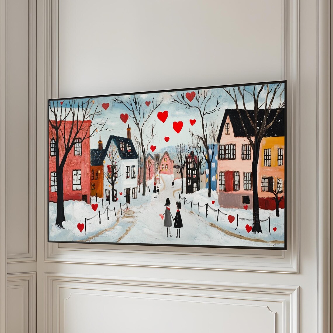 Cute Valentines Hearts Street Snowy Town Love Month Art Poster - Image 5