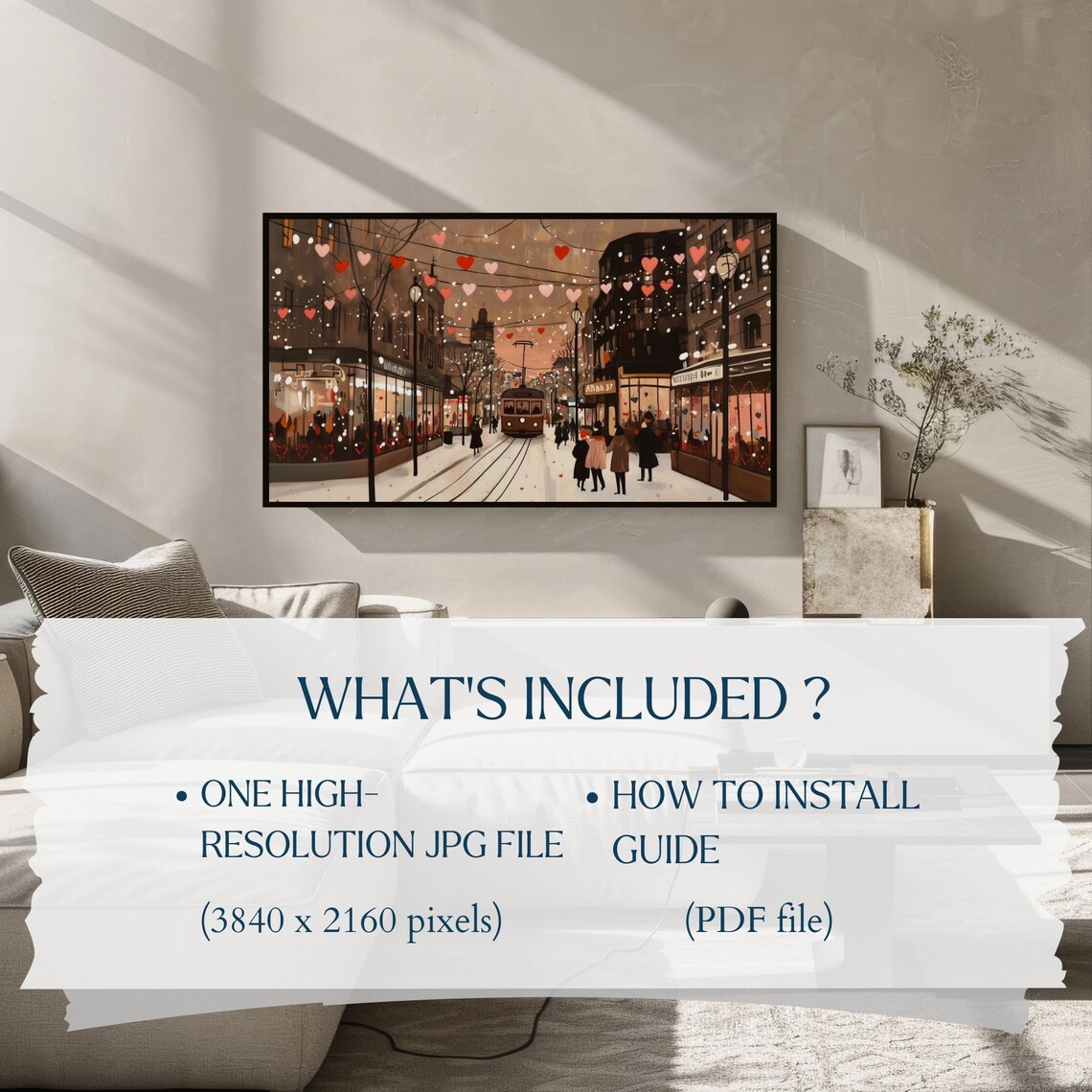 Frame TV Art Whats Included Card with Heart Lights Street Print