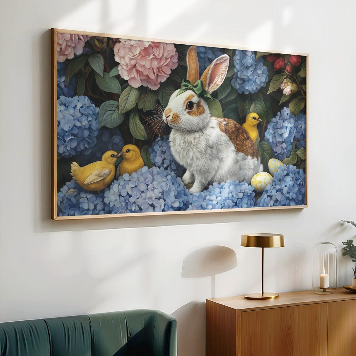 Easter Bunny Green Bow Chicks Hydrangeas Spring Frame TV Art Poster - Image 6
