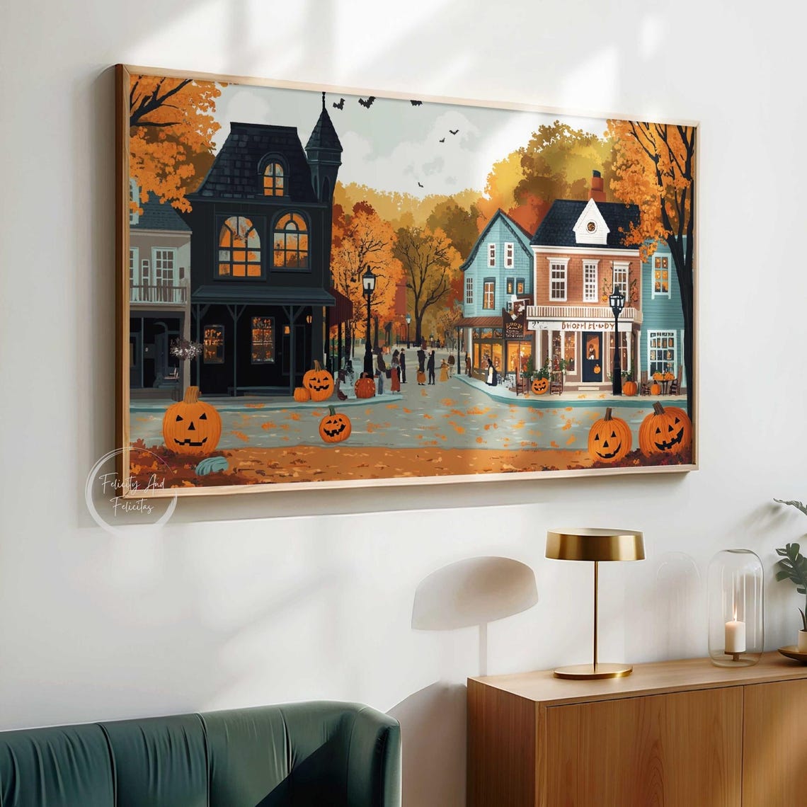 Halloween Town Street with Jack O Lanterns and Shops Fall Poster - Image 3
