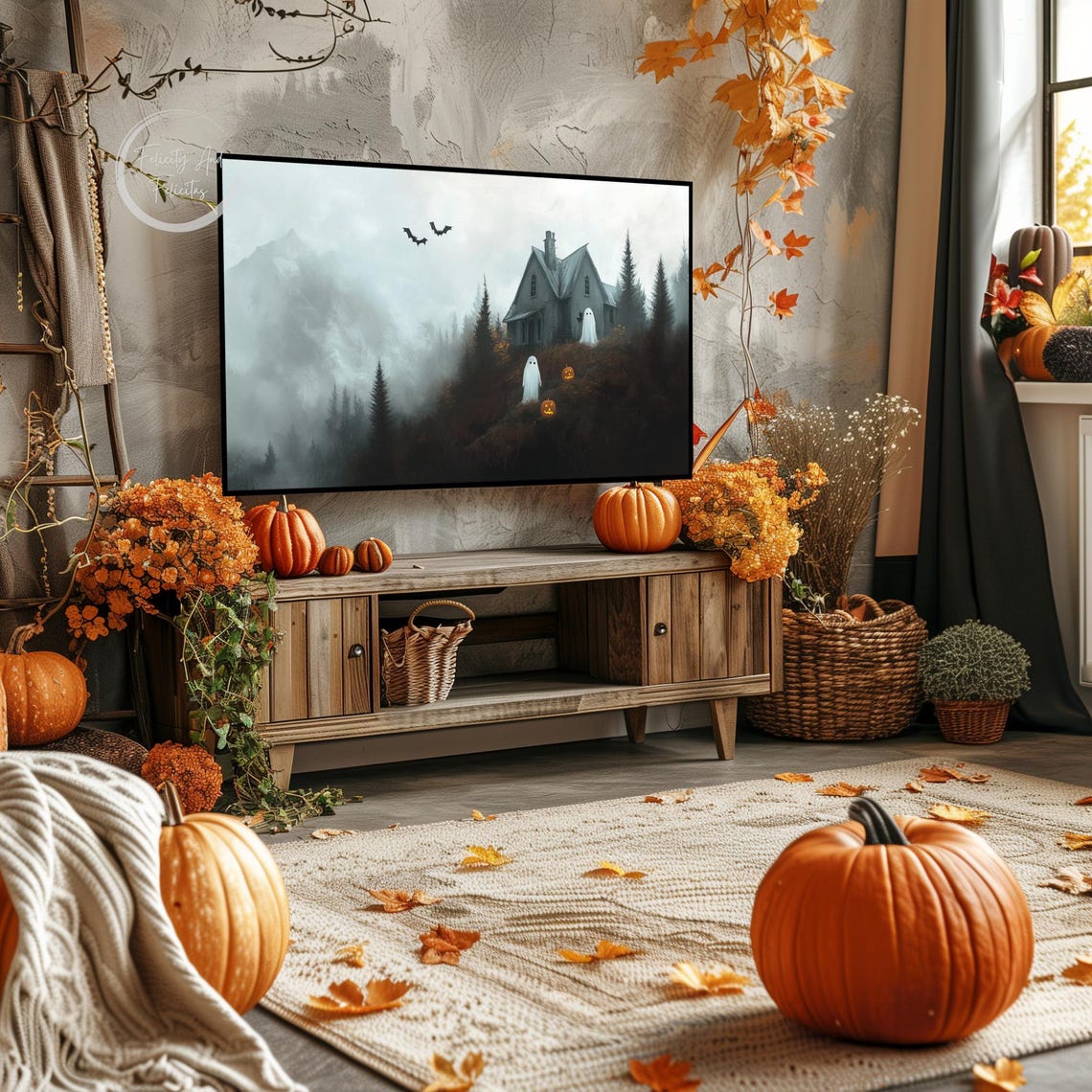 Frame Tv Art Haunted House Halloween Tv Art Phantom Manor Halloween Decor Cute Ghosts Halloween Art - Image 4