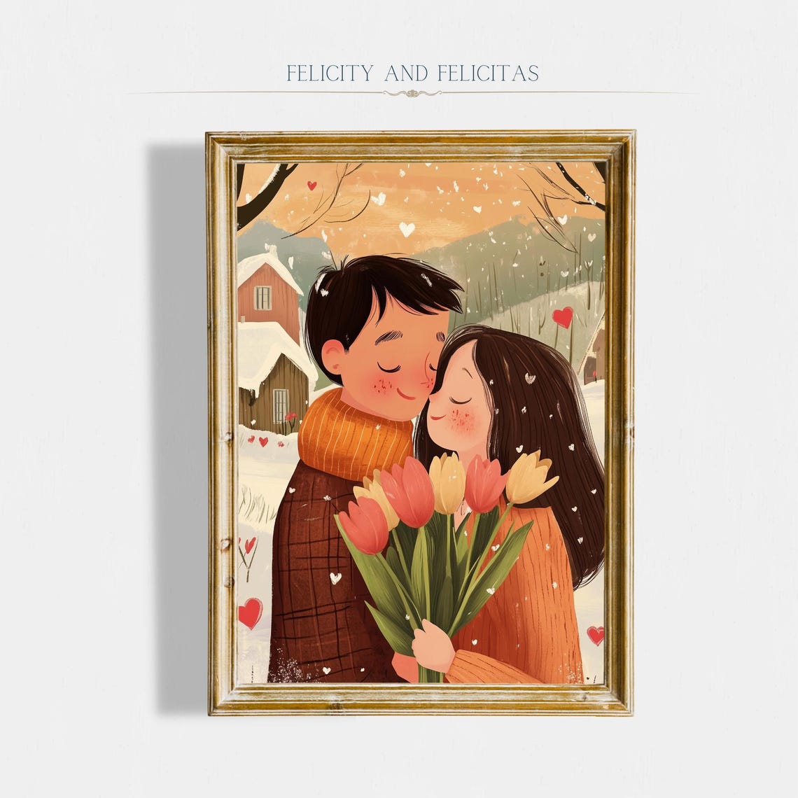 Romantic Valentines Day Wall Art Cute Valentines Day Art Valentines Day Painting Couple