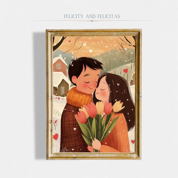 Romantic Valentines Day Wall Art Cute Valentines Day Art Valentines Day Painting Couple