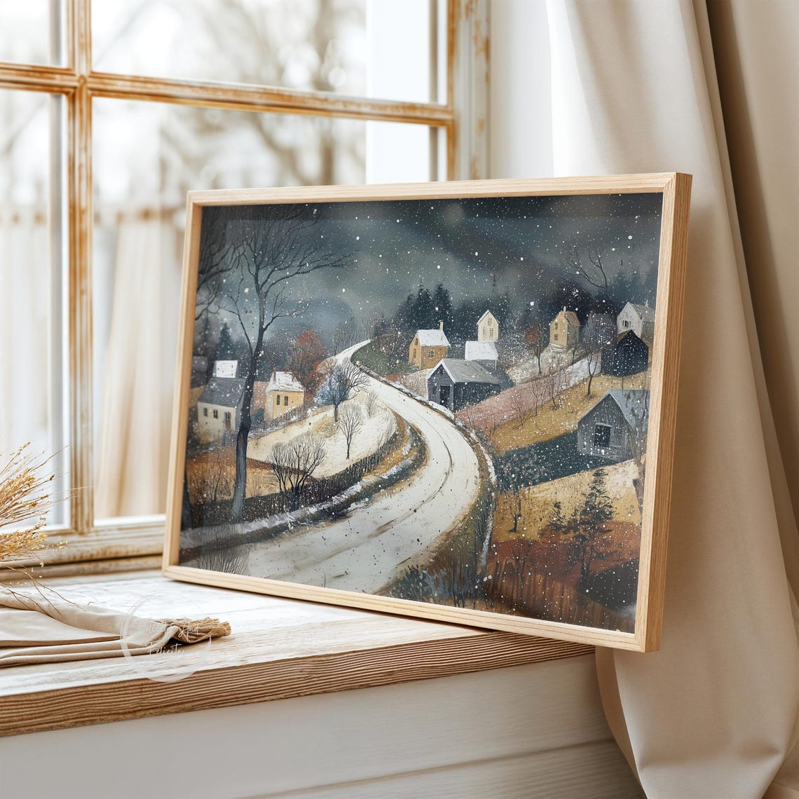 Moody November Night Snowy Winding Road Winter Storm Scene Poster - Image 3