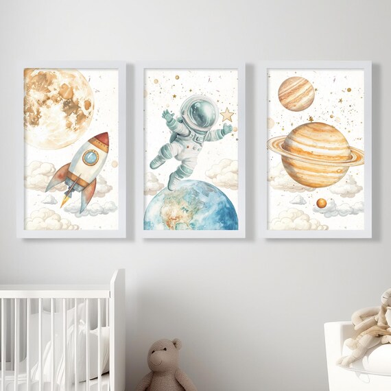 Space Nursery Astronaut Rocket Planets Kids Bedroom Set Poster