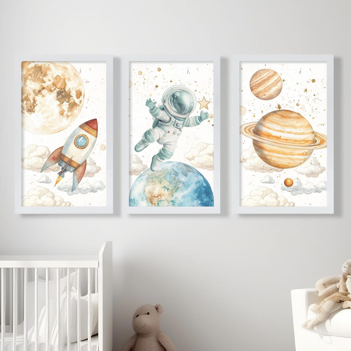 Space Nursery Astronaut Rocket Planets Kids Bedroom Set Poster